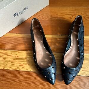 Madewell black leather flats with hole punch style